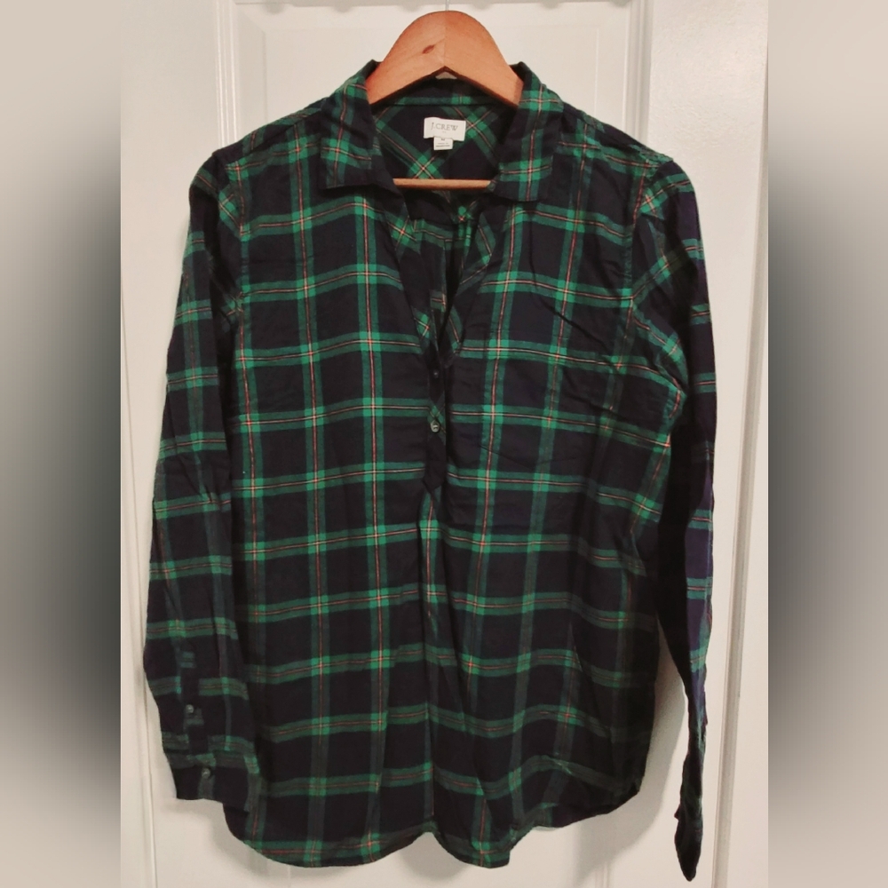 JCREW Plaid Flannel Shirt, Pullover- Green and Blue Size M Womens